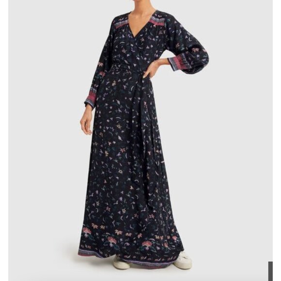 Natalie Martin Floral Wrap Maxi Dress Black Small - Picture 1 of 6